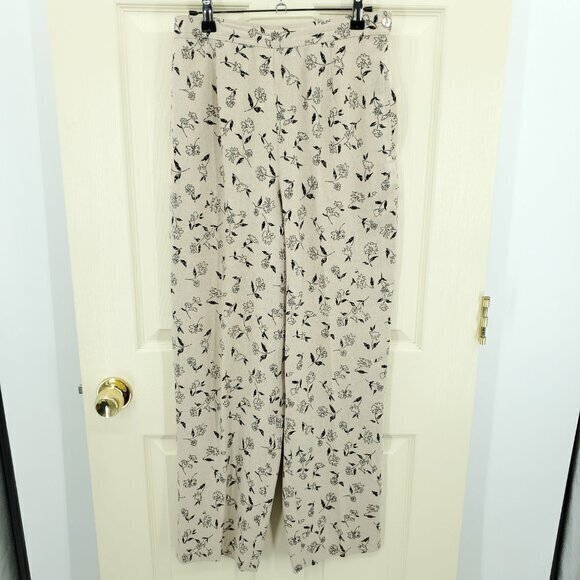 Talbots Linen-Blend Tailor Floral Straight Leg Trousers 10 Tan/Black - Picture 1 of 15